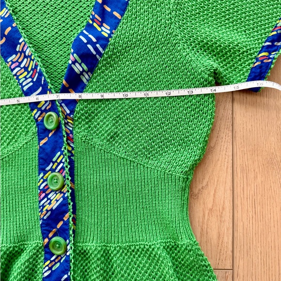 Anthropologie HWR Peplum Knit Green Blouse with Blue Trim - Picture 7 of 8